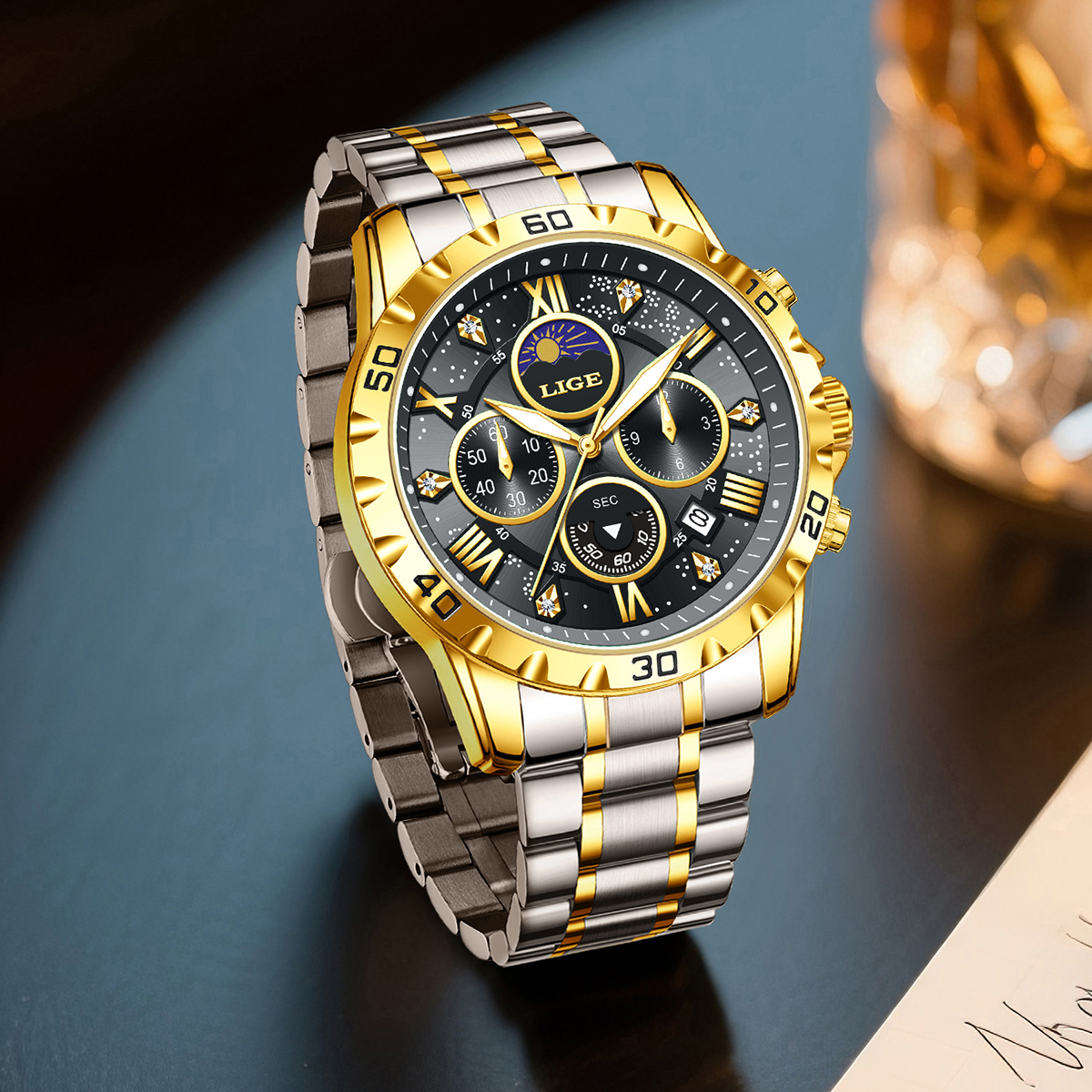 LIGE Top Brand Luxury Quartz M - Luxury Watch Moon Phase recension och pris