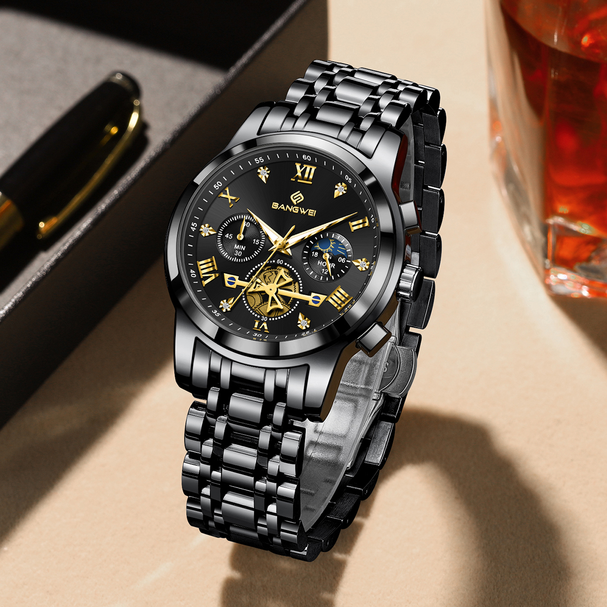 LIGE Design Luxury Quartz Man  - Luxury Watch Moon Phase recension och pris