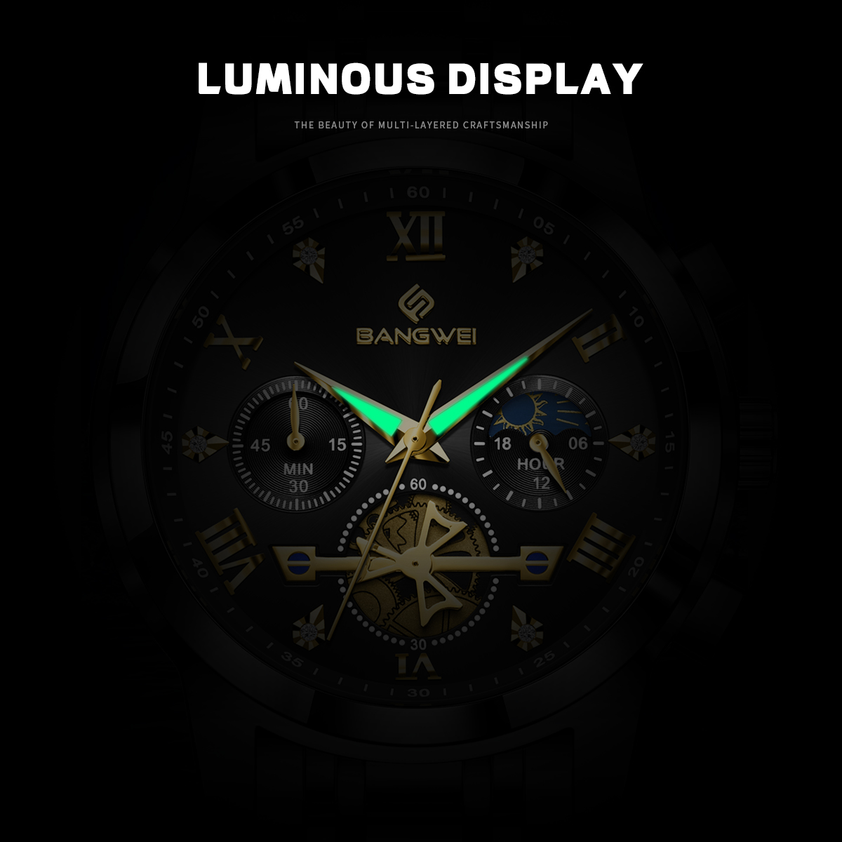 LIGE Design Luxury Quartz Man  - Luxury Watch Moon Phase recension och pris