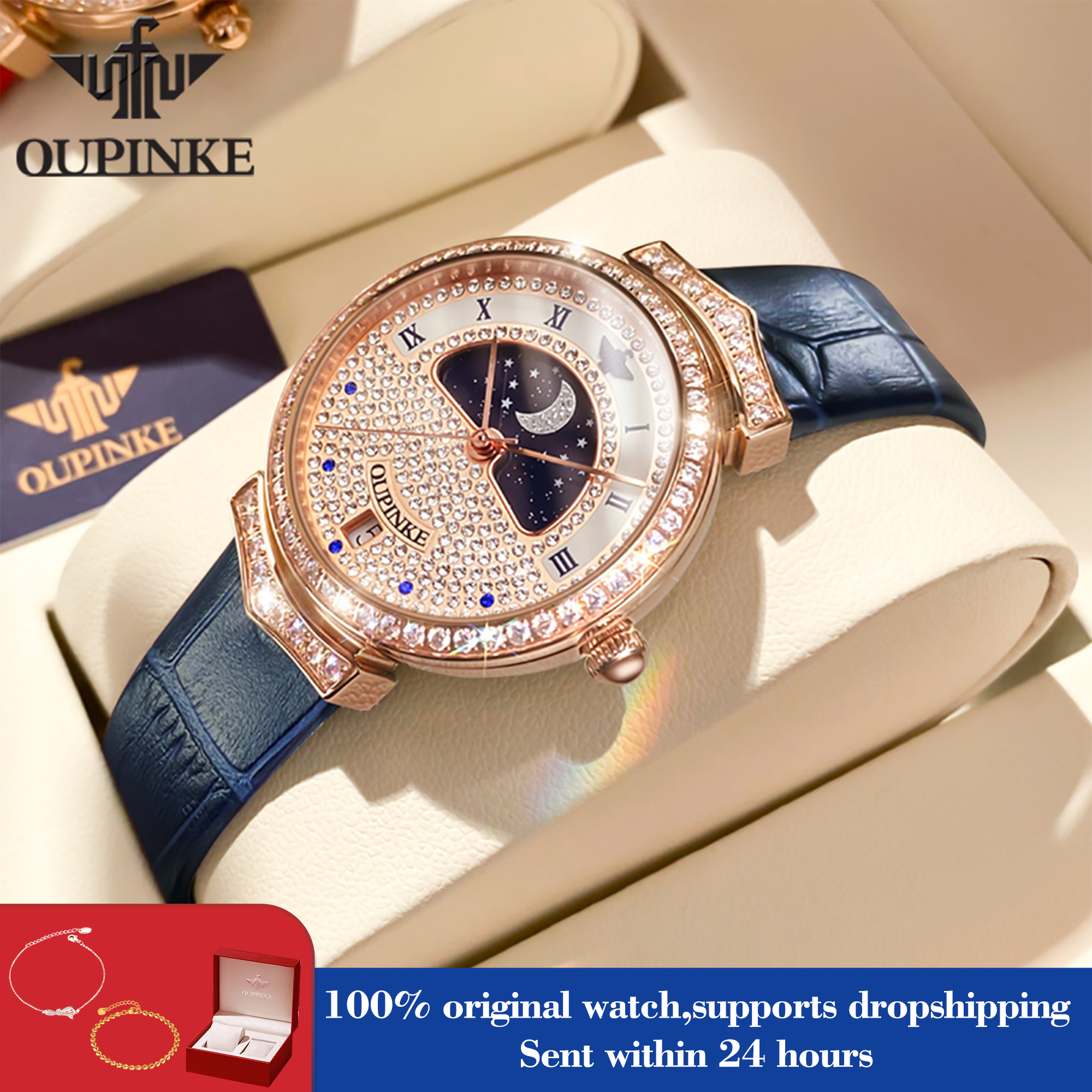 OUPINKE 3216 Woman Watch Water - Luxury Watch Moon Phase recension och pris