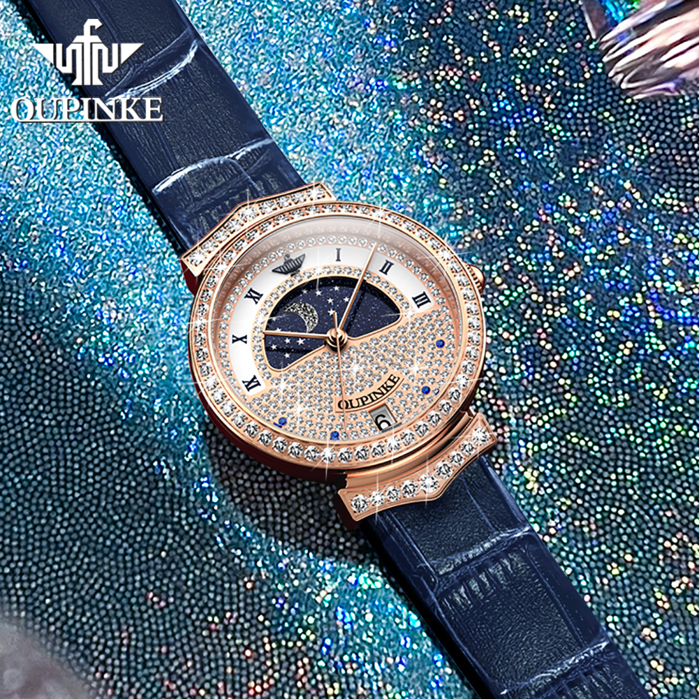 OUPINKE 3216 Woman Watch Water - Luxury Watch Moon Phase recension och pris