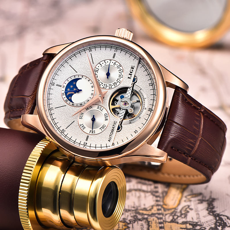 LIGE Business Luxury Mechanica - Luxury Watch Moon Phase recension och pris