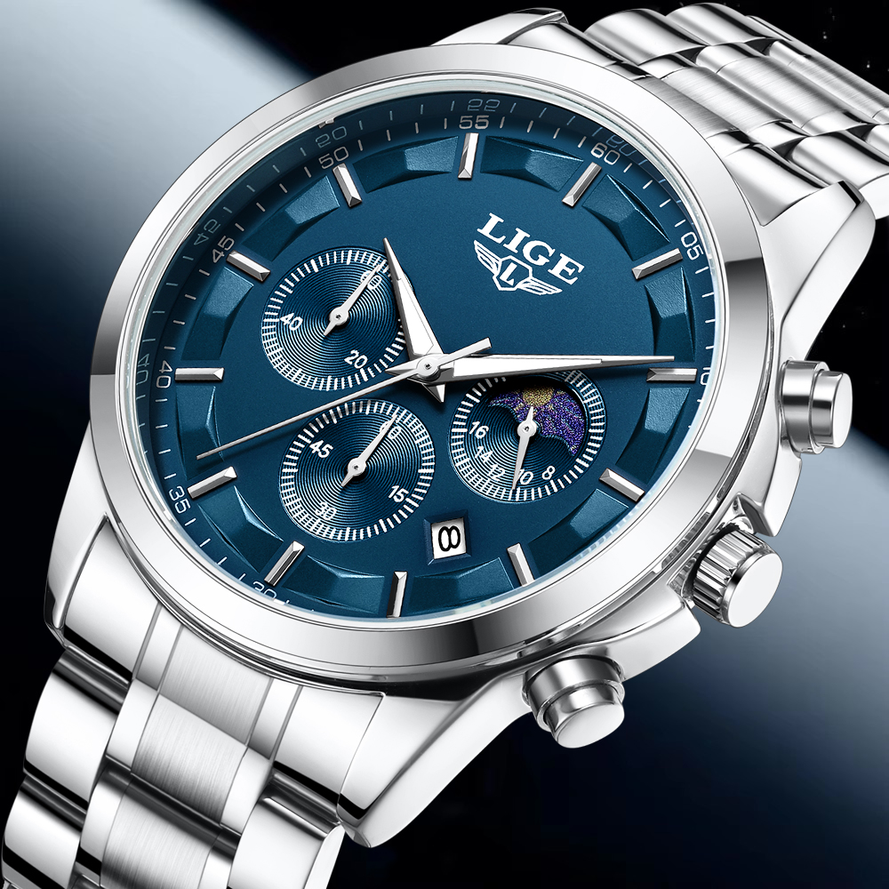 LIGE Luxury Fashion Quartz Man - Luxury Watch Moon Phase recension och pris