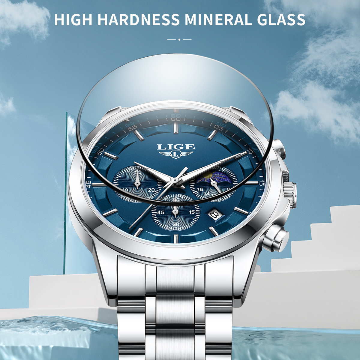 LIGE Luxury Fashion Quartz Man - Luxury Watch Moon Phase recension och pris